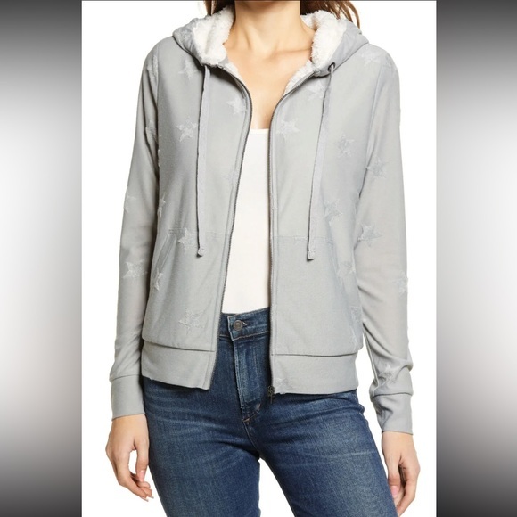NWT bobeau Heather gray stars‎ hoodie with fuzzy fleece lining size medium - Picture 1 of 12